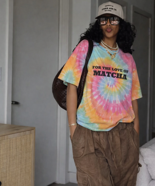 'For the Love of Matcha' Embroidered Tee – 100% Cotton